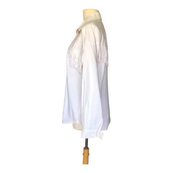 Lilia Smitty Exclusive White Western Fringe Blouse Long Sleeve Women's Sz Large - Picture 6 of 8
